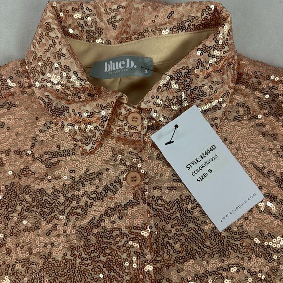 Blue b Womens Rose Gold Sequin Long Sleeve Button-Up Shirt Size S - Picture 7 of 7